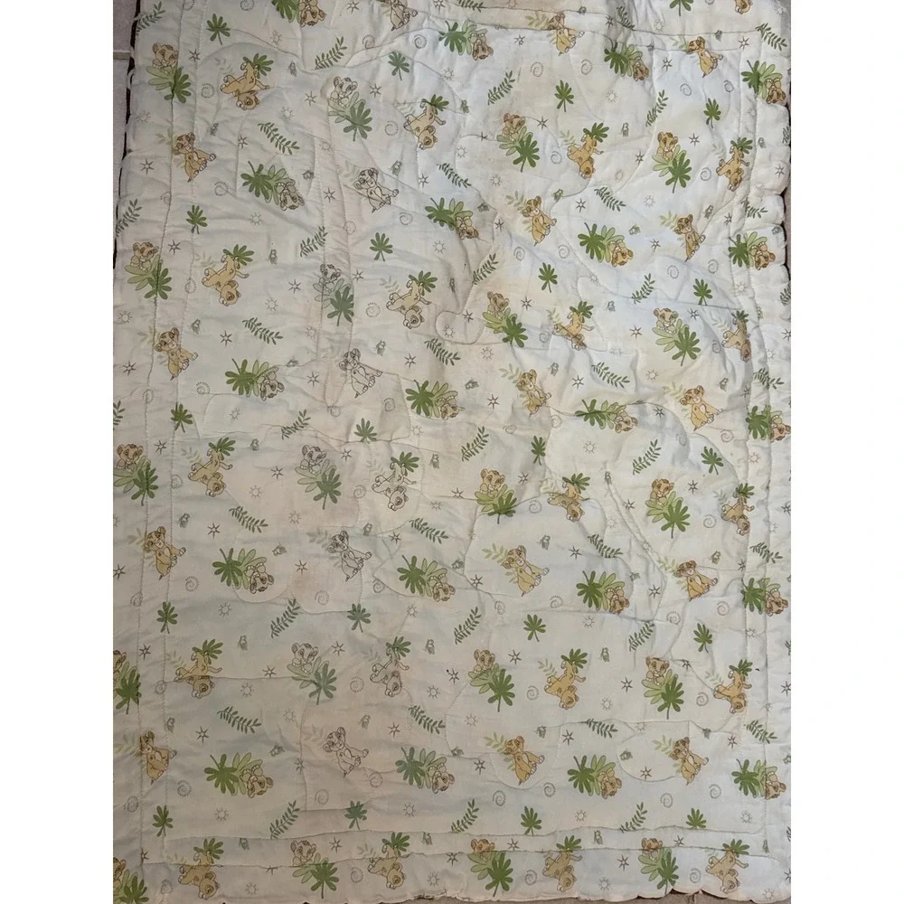 Disney Lion King Simba Jungle Safari Baby Quilt Blanket Applique Green Brown